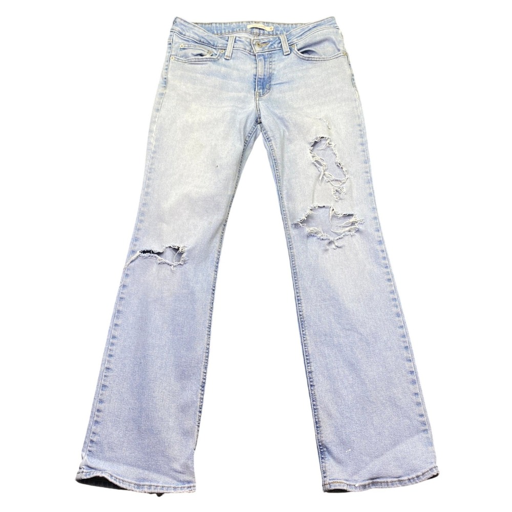 Levis Superlow Bootcut Jeans Light Wash Distressed Blue Sz 30 A4679-0002